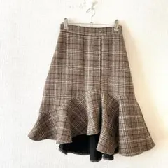 ☆【グランディール】マーメイドスカート 前スリット 裾フリル 裏地有 S相当