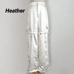 Heather サテンカーゴパンツ ワイド レイヤード 白 F