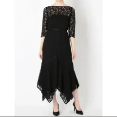 LAGUNAMOON LADYハンカチーフヘムレースドレスワンピースS黒 結婚式