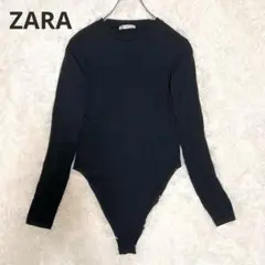 【ザラ】ボディスーツ クルーネック ストレッチ 長袖 ブラック M
