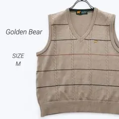 a3084▶ゴールデンベア　ニットベスト【M】Vネック　ベージュ　毛混