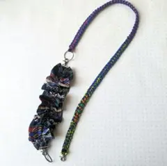 アフリカンバティック×パラコード編み　2wayスマホショルダーストラップ《青》