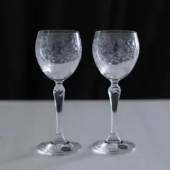 新品未使用 ボヘミアクリスタル ボヘミアングラス　ワイングラス2脚 草花文様