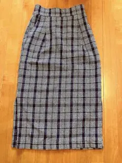 チェック柄 タイト　ロングスカート　チェック　スリット　秋冬
