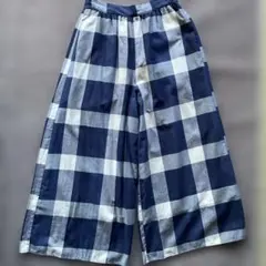 Samansa Mos2 ネイビーとホワイトのチェック柄ワイドパンツ