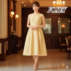 フォクシー　ノースリーブ　フレアワンピース　フォーマル　38 イエロー