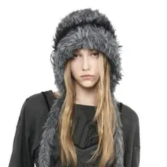 ニット帽 ボンネット 毛 黒 ブラック y2k グランジ