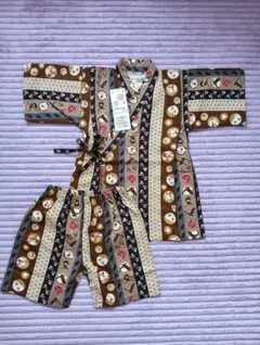 サイズ120cm 甚平 ブラウン 縁起物柄 男児 夏祭り 盆踊り 新品