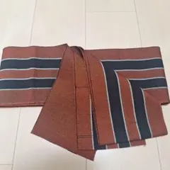 78 半幅帯 ストライプ 茶 黒 銀色 日舞 全通柄 裏無地 シンプル お78