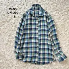 UNIQLO ユニクロ メンズ 緑系チェック ネルシャツ