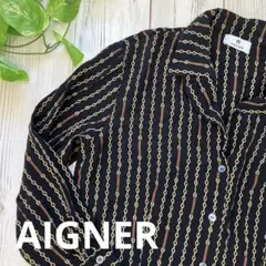 AIGNER ＊ イタリア製シルク チェーン ビット柄 オープンカラー ブラウスのサムネイル