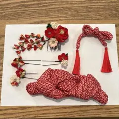 赤い布製髪飾りセット 七五三用