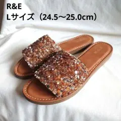 S202 アールアンドイー サンダル ビジュー フラット L ブラウン R&E