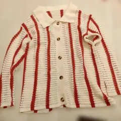 襟付き鍵編みカーディガン