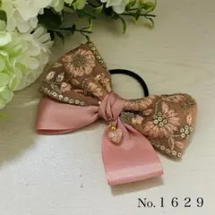 リボンヘアゴム ピンク 花柄 ハンドメイド No.1629