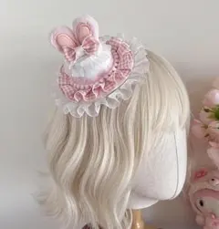 ピンクのうさみみ 帽子風 ヘアクリップ ヘッドドレス ロリータ ヘアアクセ