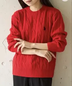 タグ付き新品未使用 U.S. POLO ASSN クルーネックケーブルニット 赤