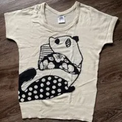 パンダ柄 ニット 半袖 Tシャツ アイボリーのサムネイル