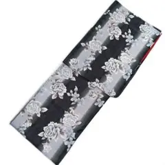 洗える着物 単品 ポリエステル 白 黒 薔薇柄 小紋 秋 冬 春
