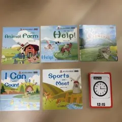 子供向け英語絵本5冊 使用済み と時間 時計フラッシュカード 미사용 、箱なし