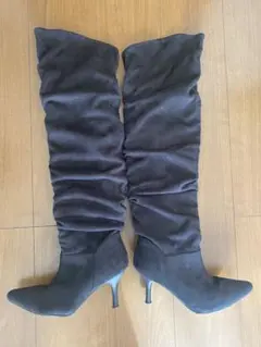 レディース ロング ニーハイ ブーツ 黒 M スエード ヒール8cm