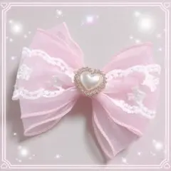 ヘアゴム　ヘアリボン　1851　ふんわり　ピンク　レース　透け感