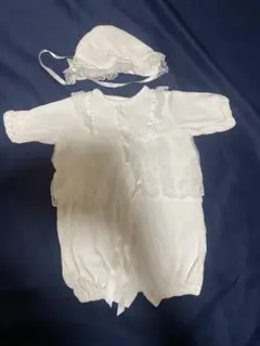 ホワイト ベビードレス 帽子付き