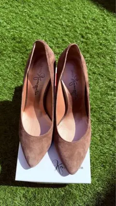 【美品】銀座かねまつ スエード ポインテッドトゥ パンプス ブラウン 24cm