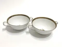 ノリタケ 食器 2点 ダブルハンドル スープカップ ホワイト系 ゴールド系YS