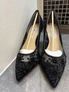 【新品】ダイアナ　ブラック 花柄刺繍　ハイヒール　フラワーレース