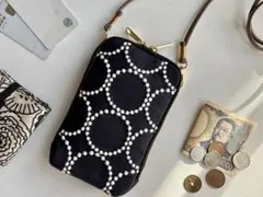 ★完成品【スマホショルダー】ミナペルホネン タンバリン navy×white