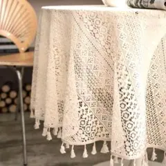 テーブルクロス レース アイボリー 150×140 傷防止 マルチカバー 刺繍のサムネイル