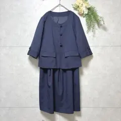 【キャン】五分丈ノーカラージャケット半袖ワンピースセット　マタニティ　L　紺