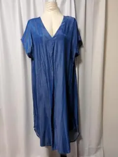 EMERY ROSE ブルー Vネック 半袖 ワンピース OXL