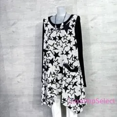 星柄プリント重ね着風　チュニック丈アンサンブル 長袖　おしゃれ