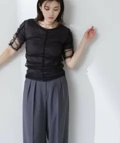 Natural Beauty Basic ギャザーチュールレイヤードTシャツ