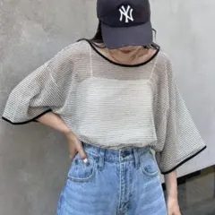 CIAOPANIC TYPY シアーレースボーダーリンガーTEE