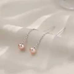 P002a【全3色】パールピアス　発表会　大人可愛い　一粒　揺れる　ピンク