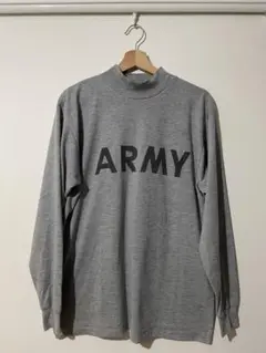 ミリタリー　古着　U.S.ARMY ロゴ モックネック ロンT グレー M