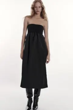 ZARA 7,590円 ブラック ストラップレス タフタワンピース　スカートにも