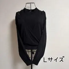 レディース　長袖 カシュクール風 ニット Lサイズ　ブラックのサムネイル