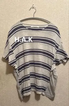 【H.A.K ✨】ボーダー柄 半袖カットソー　お袖ひらひら可愛い　日本製のサムネイル