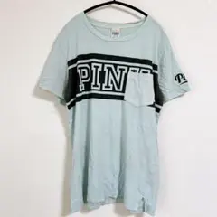 ピンク Ｔシャツ クルーネック ロゴ XS 水色 綿 ルームウェア　古着女子のサムネイル
