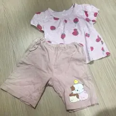 女の子 90cm 2点セット いちご柄 半袖Tシャツ ハーフパンツ