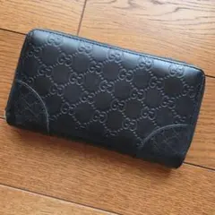 GUCCI ブラックレザー 長財布 GGロゴ