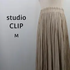 studio CLIP　プリーツマキシスカート　M　ベージュ　ドレープ