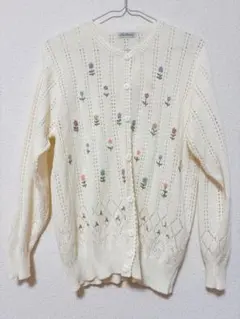 New Fashion アイボリー 花柄カーディガン
