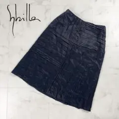 美品 Sybilla パッチワークリネンスカート 黒 サイズM*BD412