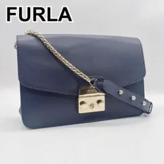 FURLA フルラ メトロポリス レザー チェーン ショルダーバッグ ネイビー