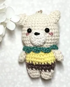 ほっこり顔のくま あみぐるみキーホルダー 小さめ ハンドメイド パイナップル